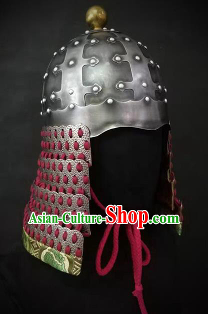 Traditional Chinese Tang Dynasty General Armor Hat Headpiece Ancient Soldier Warrior Iron Helmet for Men