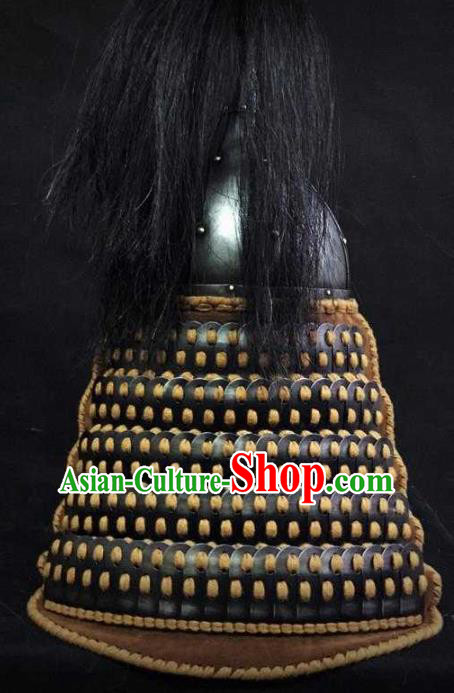 Traditional Chinese Yuan Dynasty General Armor Hat Headpiece Ancient Soldier Warrior Armet Iron Helmet for Men