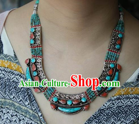 Chinese Traditional Tibetan Nationality Red Stone Necklet Pendant Decoration Zang Ethnic Handmade Kallaite Necklace Jewelry Accessories for Women
