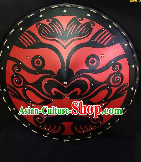 Traditional Chinese Ming Dynasty Infantry Wood Shield Ancient Warrior Soldier Beast Pattern Leather Protect Accessories for Men