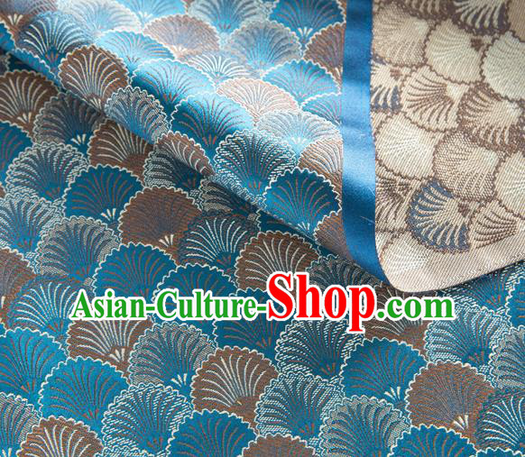 Asian Chinese Traditional Scales Pattern Design Blue Brocade Silk Fabric Tapestry Material DIY Mongolian Robe Satin Damask