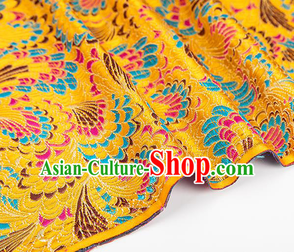 Chinese Classical Phoenix Tail Pattern Design Golden Brocade Silk Fabric Tapestry Material Asian Traditional DIY Tang Suit Satin Damask