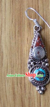 Chinese Traditional Zang Ethnic Folk Dance Retro Silver Earrings Tibetan Nationality Ear Accessories Handmade Eardrop Decoration for Women