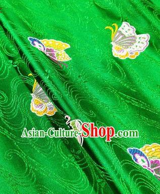 Asian Chinese Traditional Butterfly Pattern Design Green Brocade Silk Fabric Tang Suit Tapestry Wedding Dress Material