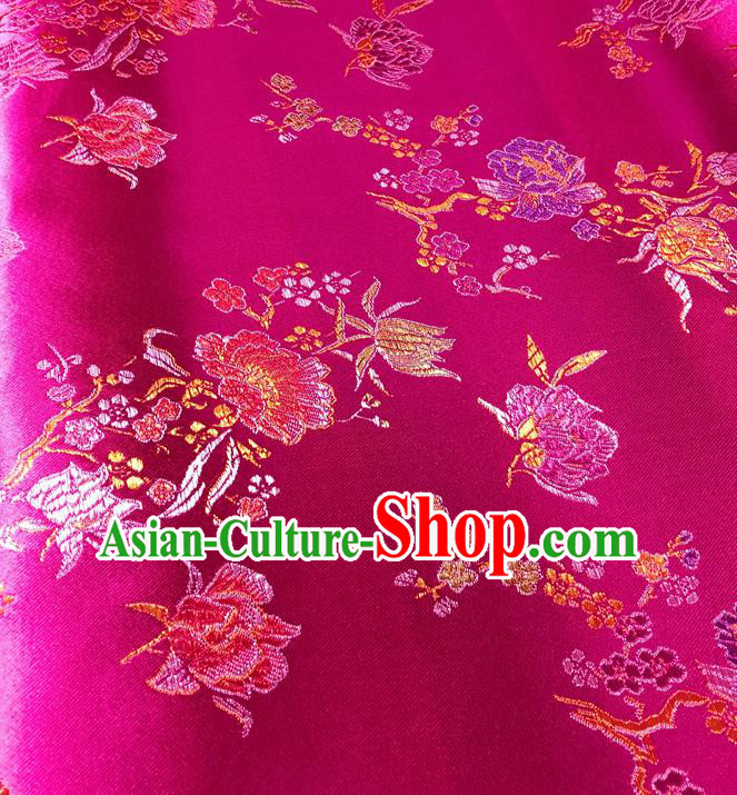 Asian Chinese Traditional Pomegranate Flowers Pattern Design Rosy Brocade Silk Fabric Tang Suit Tapestry Satin Material