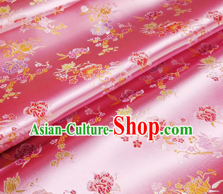 Asian Chinese Traditional Pomegranate Flowers Pattern Design Pink Brocade Silk Fabric Tang Suit Tapestry Satin Material