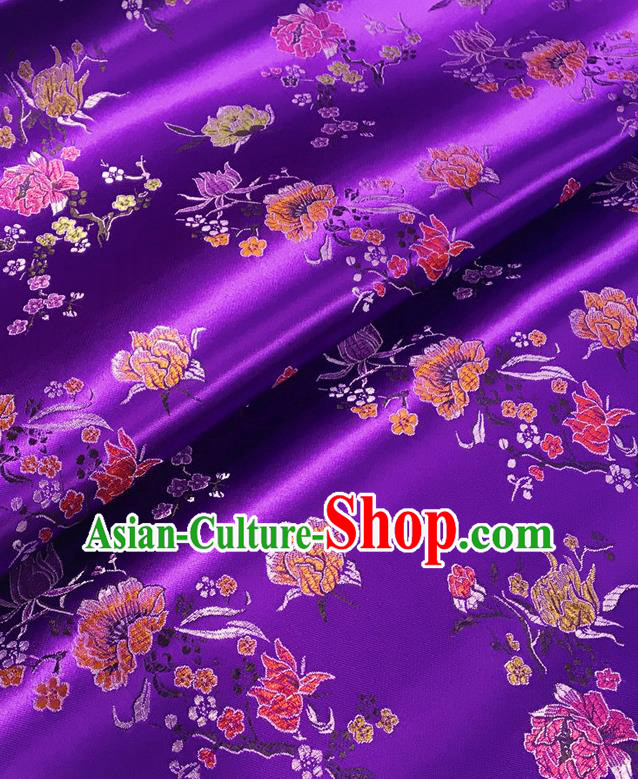 Asian Chinese Traditional Pomegranate Flowers Pattern Design Purple Brocade Silk Fabric Tang Suit Tapestry Satin Material