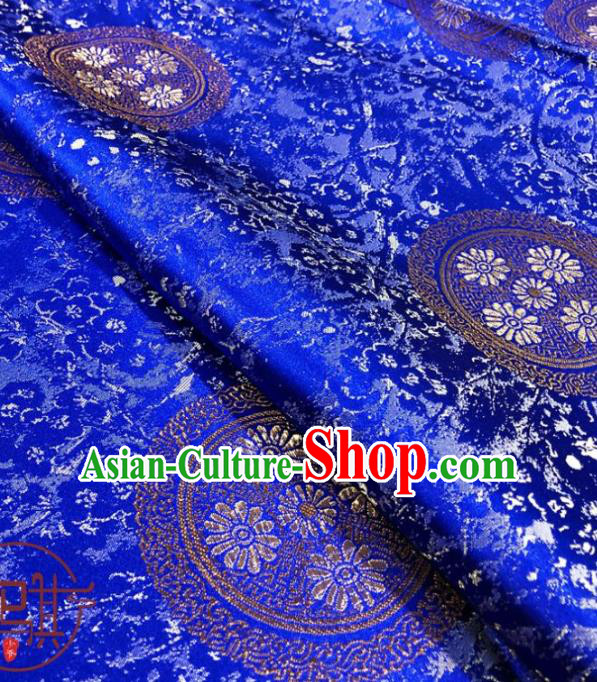 Royalblue Asian Chinese Traditional Chrysanthemum Pattern Design Nanjing Brocade Silk Fabric Tang Suit Tapestry Satin Material