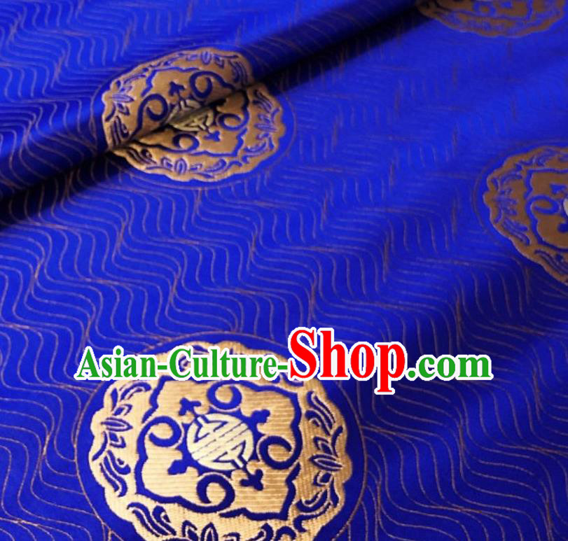 Asian Chinese Traditional Lucky Pattern Design Royalblue Brocade Silk Fabric Tang Suit Tapestry Satin Material Damask