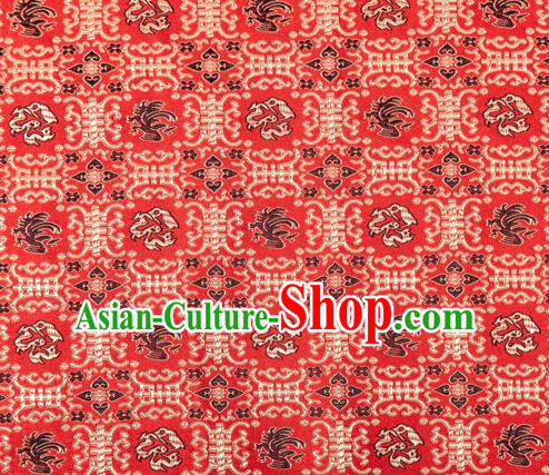 Chinese Classical Monster Pattern Design Red Brocade Silk Fabric Tapestry Material Asian Traditional DIY Qipao Dress Satin Damask