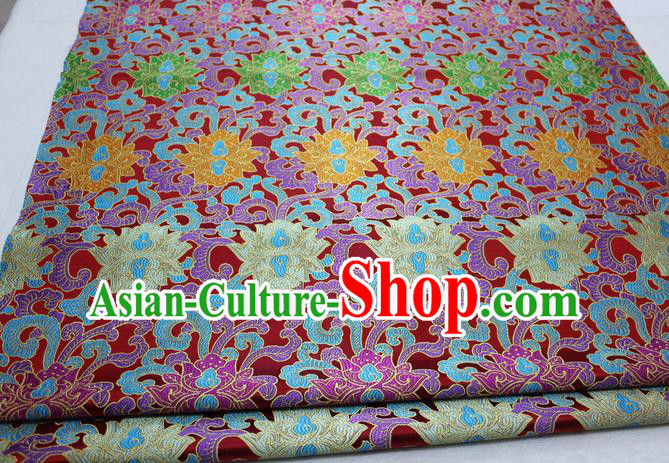 Chinese Mongolian Robe Classical Lotus Pattern Design Dark Red Nanjing Brocade Asian Traditional Tapestry Material DIY Satin Damask Silk Fabric