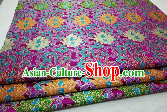 Chinese Mongolian Robe Classical Lotus Pattern Design Purple Nanjing Brocade Asian Traditional Tapestry Material DIY Satin Damask Silk Fabric