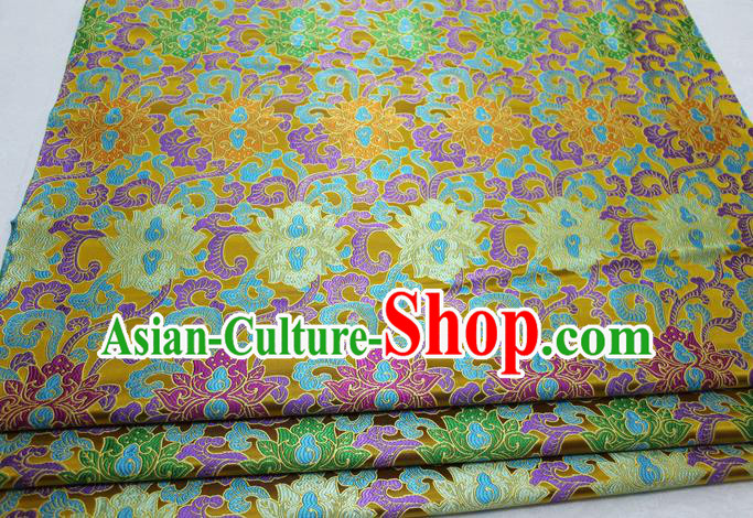 Chinese Mongolian Robe Classical Lotus Pattern Design Golden Nanjing Brocade Asian Traditional Tapestry Material DIY Satin Damask Silk Fabric