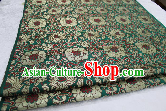 Chinese Mongolian Robe Classical Chrysanthemum Pattern Design Green Brocade Asian Traditional Tapestry Material DIY Satin Damask Silk Fabric
