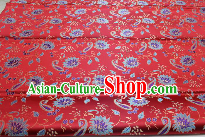 Chinese Mongolian Robe Classical Dandelion Pattern Design Red Brocade Asian Traditional Tapestry Material DIY Satin Damask Silk Fabric