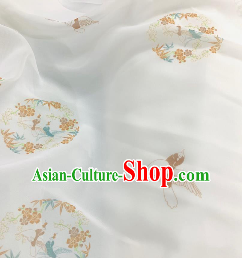 Chinese Hanfu Dress Traditional Plum Bamboo Pattern Design White Crepe Fabric Silk Material Traditional Asian Cloth Tapestry