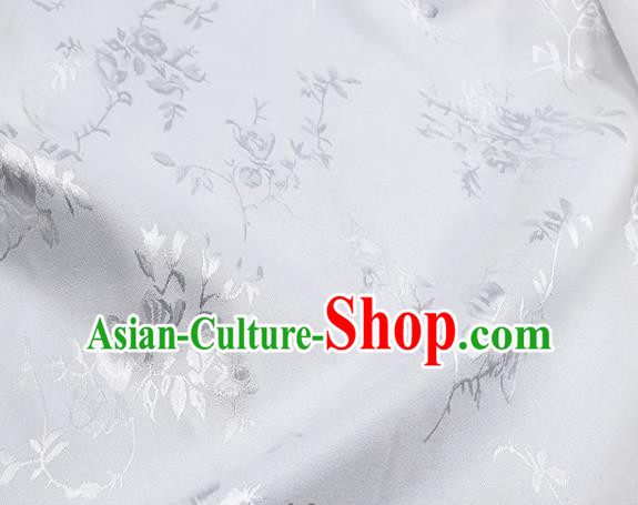 Chinese Hanfu Dress Traditional Roses Pattern Design White Satin Fabric Silk Material Traditional Asian Cloth Tapestry