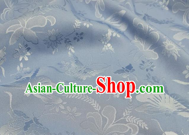 Chinese Hanfu Dress Traditional Butterfly Dragonfly Pattern Design Light Blue Satin Fabric Silk Material Traditional Asian Cloth Tapestry