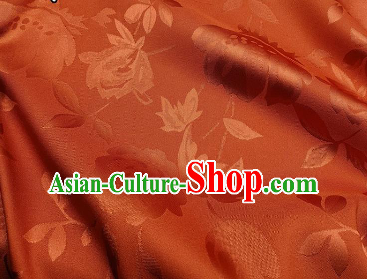 Chinese Traditional Camellia Pattern Design Orange Satin Fabric Silk Material Traditional Asian Hanfu Dress Cloth Tapestry