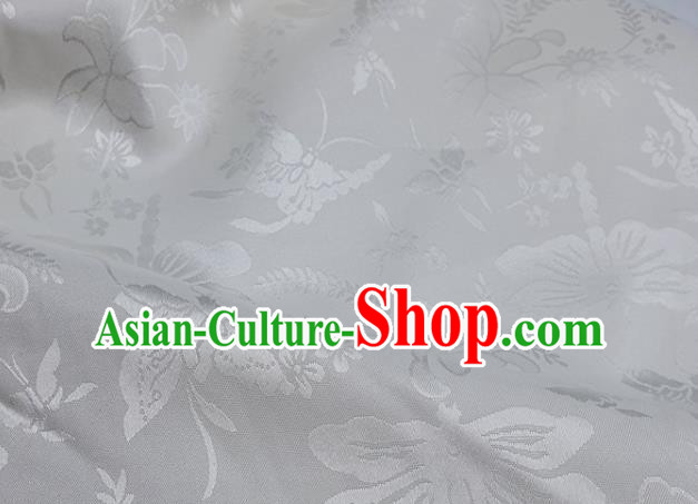 Chinese Hanfu Dress Traditional Butterfly Dragonfly Pattern Design White Satin Fabric Silk Material Traditional Asian Cloth Tapestry