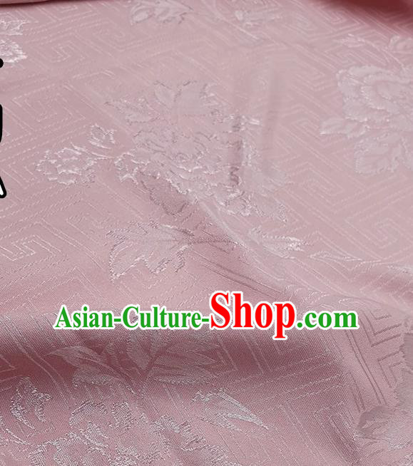 Chinese Traditional Peony Pattern Design Pink Satin Fabric Traditional Asian Hanfu Dress Cloth Tapestry Silk Material