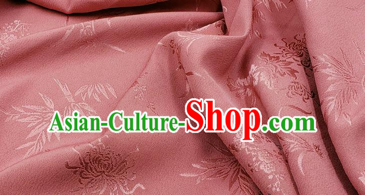 Chinese Traditional Plum Orchid Bamboo Chrysanthemum Pattern Design Pink Satin Fabric Traditional Asian Hanfu Dress Cloth Tapestry Jacquard Silk Material