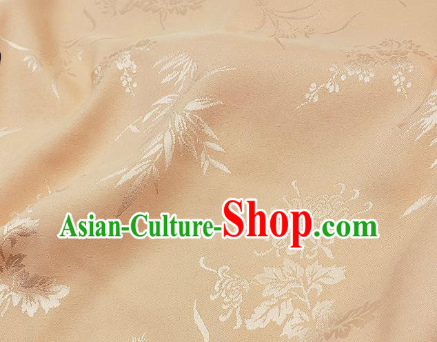 Chinese Traditional Plum Orchid Bamboo Chrysanthemum Pattern Design Apricot Satin Fabric Traditional Asian Hanfu Dress Cloth Tapestry Jacquard Silk Material