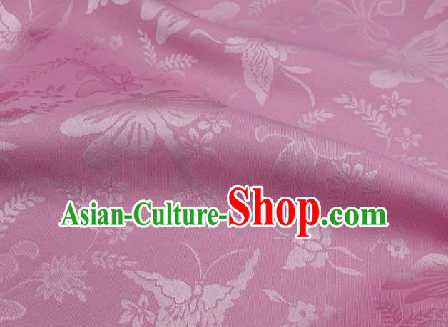 Chinese Hanfu Dress Traditional Butterfly Dragonfly Pattern Design Pink Satin Fabric Silk Material Traditional Asian Cloth Tapestry