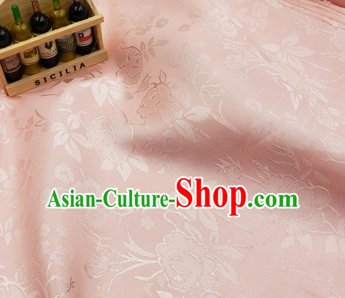 Chinese Traditional Jacquard Hibiscus Pattern Design Light Pink Satin Fabric Traditional Asian Hanfu Dress Cloth Silk Material Tapestry