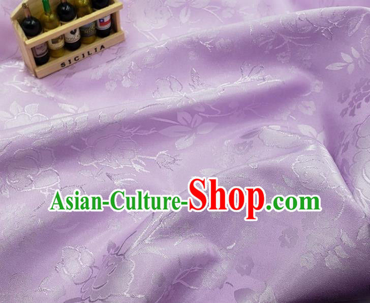 Chinese Traditional Jacquard Hibiscus Pattern Design Lilac Satin Fabric Traditional Asian Hanfu Dress Cloth Silk Material Tapestry