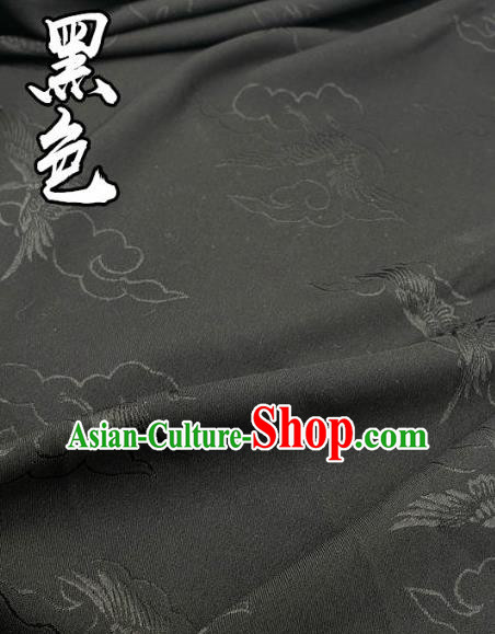 Top Quality Chinese Classical Cloud Crane Pattern Black Silk Material Traditional Asian Hanfu Dress Jacquard Cloth Traditional Satin Fabric