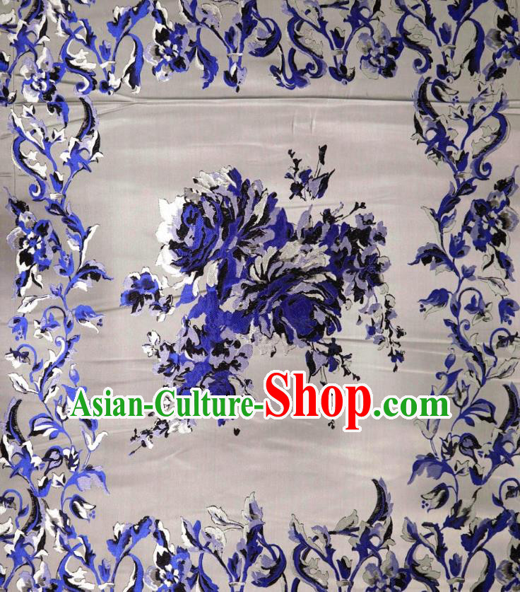 Chinese Classical Peony Pattern Design White Brocade Cheongsam Fabric Asian Traditional Tapestry Satin Material DIY Imperial Cloth Damask