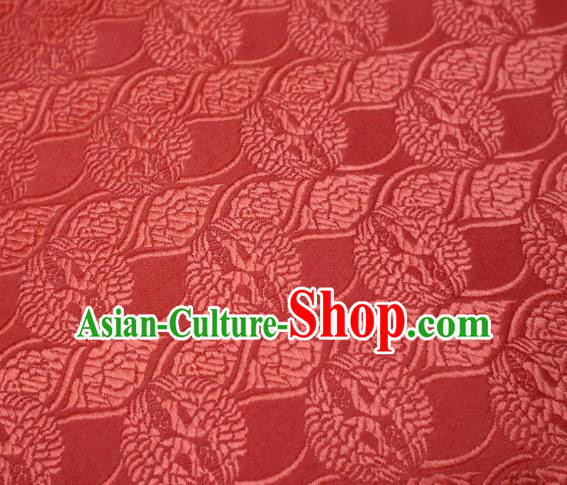 Top Quality Japanese Classical Double Cranes Pattern Red Satin Material Asian Traditional Brocade Kimono Belt Nishijin Cloth Fabric