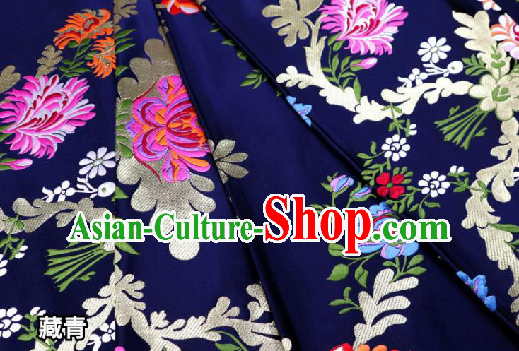 Chinese Cheongsam Classical Flowers Pattern Design Navy Nanjing Brocade Fabric Asian Traditional Tapestry Satin Material DIY Court Cloth Damask