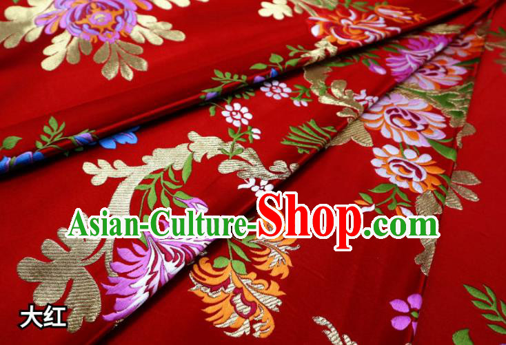 Chinese Cheongsam Classical Flowers Pattern Design Red Nanjing Brocade Fabric Asian Traditional Tapestry Satin Material DIY Court Cloth Damask