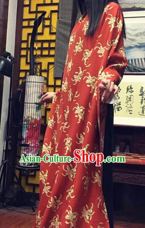 Chinese Classical Orchid Pattern Red Watered Gauze Asian Top Quality Silk Material Hanfu Dress Fabric Cheongsam Cloth