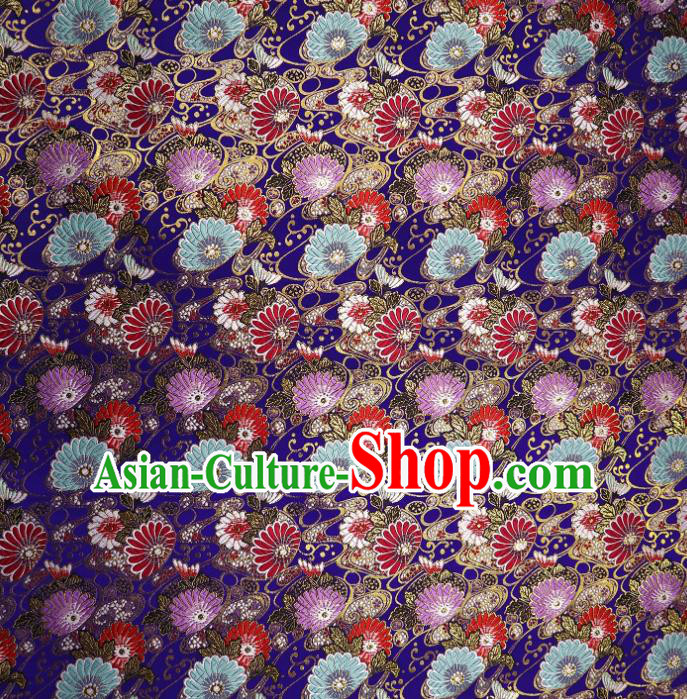 Japanese Traditional Daisy Pattern Royalblue Brocade Cloth Kimono Belt Tapestry Satin Fabric Asian Top Quality Nishijin Material