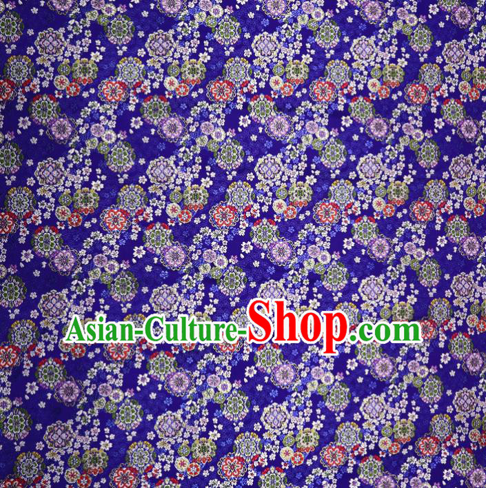 Japanese Traditional Cherry Blossom Pattern Royalblue Brocade Asian Top Quality Nishijin Material Cloth Kimono Belt Tapestry Satin Fabric
