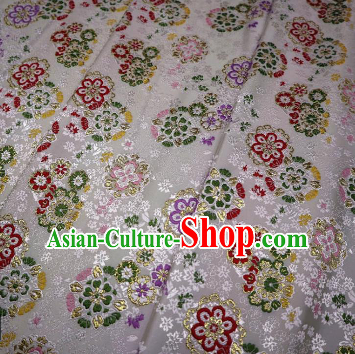 Japanese Traditional Cherry Blossom Pattern White Brocade Asian Top Quality Nishijin Material Cloth Kimono Belt Tapestry Satin Fabric