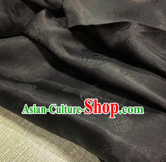 Chinese Traditional Dragon Phoenix Pattern Black Watered Gauze Asian Top Quality Silk Material Cloth Jacquard Fabric