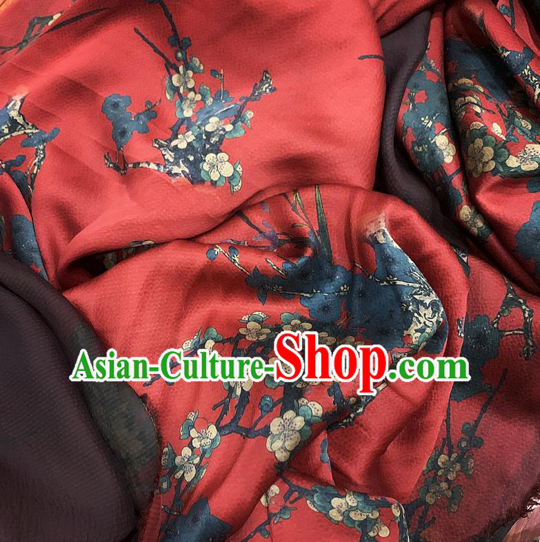 Chinese Classical Plum Orchid Pattern Red Watered Gauze Asian Top Quality Silk Material Cloth Hanfu Dress Fabric