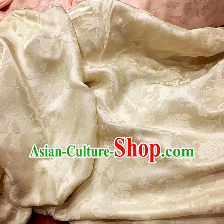 Chinese Classical Peony Pattern Beige Watered Gauze Asian Top Quality Silk Material Hanfu Dress Cloth Cheongsam Fabric