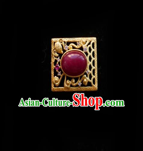 Chinese Classical Cheongsam Wine Red Stone Brooch Traditional Hanfu Accessories Handmade Breastpin for Women