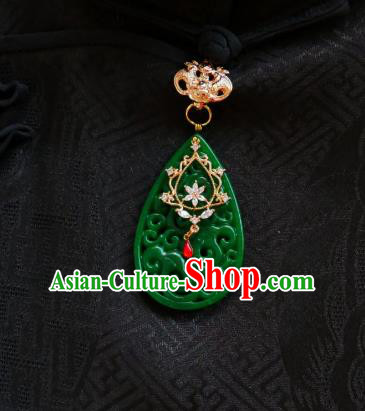 Chinese Classical Cheongsam Jade Brooch Traditional Hanfu Accessories Handmade Crystal Flower Breastpin Pendant for Women