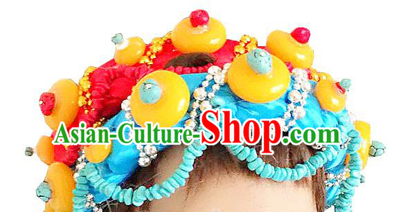 Chinese Traditional Tibetan Nationality Hair Accessories Decoration Handmade Zang Ethnic Stage Show Headdress for Women