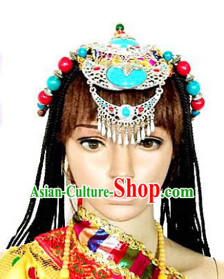 Chinese Traditional Tibetan Nationality Hair Clasp Decoration Handmade Zang Ethnic Headdress Stage Show Frontlet Hair Accessories for Women