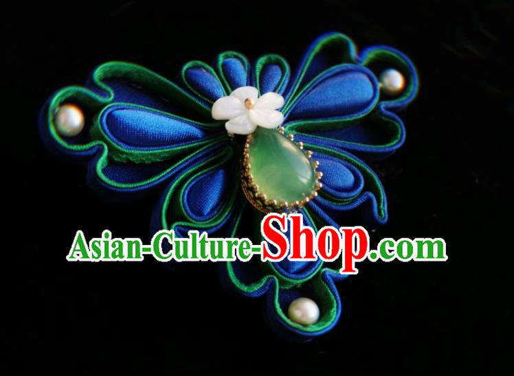 Chinese Classical Brooch Traditional Hanfu Cheongsam Accessories Handmade Blue Silk Butterfly Breastpin Pendant for Women