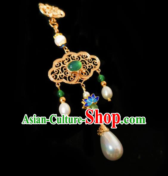 Chinese Classical Chrysoprase Brooch Traditional Hanfu Cheongsam Accessories Handmade Blueing Lotus Breastpin Pendant for Women