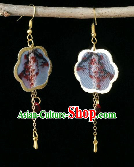 Chinese Handmade Printing Plum Blossom Silk Earrings Traditional Hanfu Ear Jewelry Accessories Classical Qipao Eardrop for Women