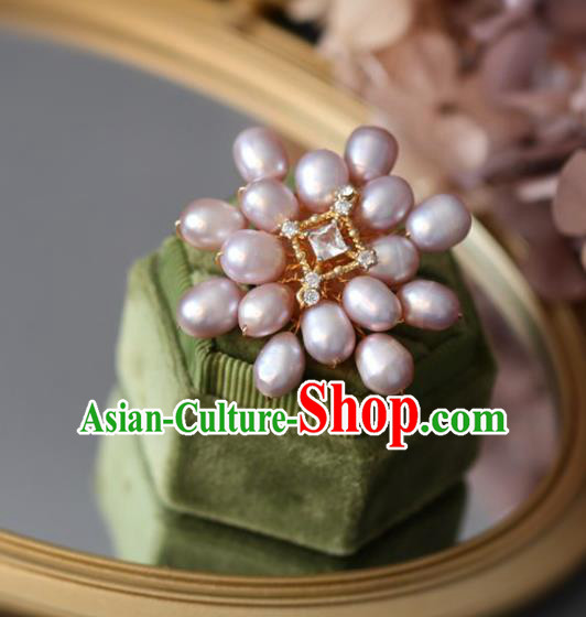 Top Grade Classical Pink Pearls Brooch Accessories Handmade Cheongsam Crystal Breastpin for Women